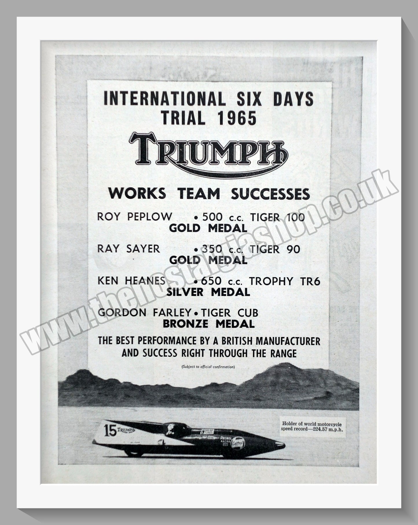 Triumph Motorcycles Team Successes. Original advert 1965 (ref AD58069)