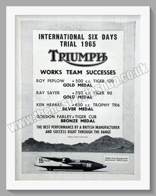 Triumph Motorcycles Team Successes. Original advert 1965 (ref AD58069)