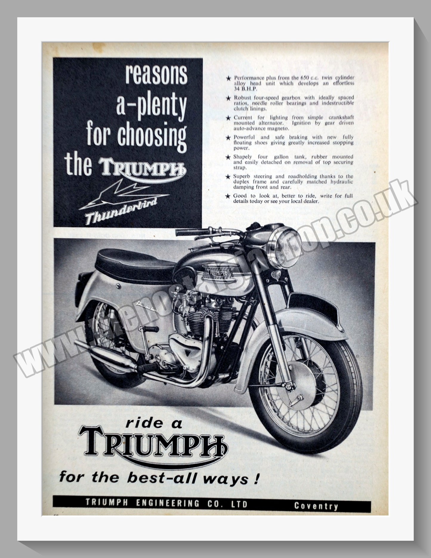 Triumph Thunderbird Motorcycles. Original advert 1961 (ref AD58090)