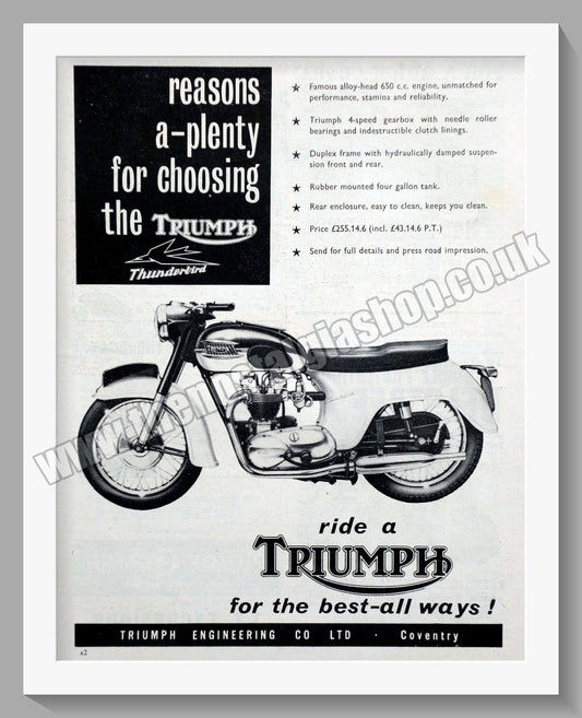 Triumph Thunderbird Motorcycles. Original advert 1961 (ref AD58091)