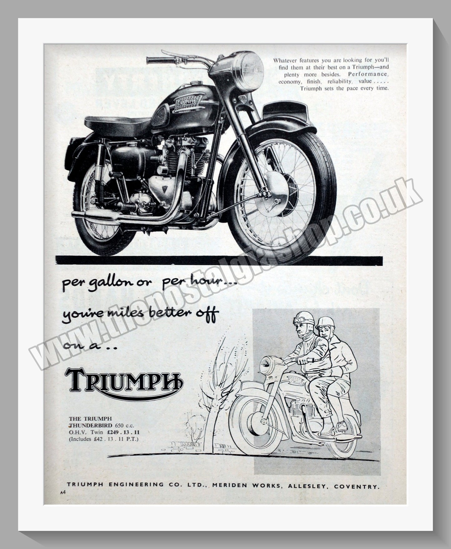 Triumph Thunderbird Motorcycles. Original advert 1959 (ref AD58092)