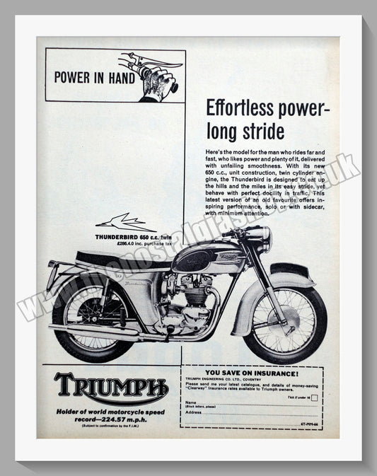 Triumph Thunderbird Motorcycles. Original advert 1963 (ref AD58093)