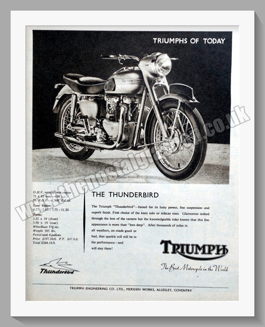 Triumph Thunderbird Motorcycles. Original advert 1956 (ref AD58094)