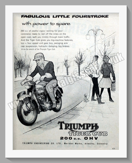 Triumph Tiger Cub Motorcycles. Original advert 1959 (ref AD58103)