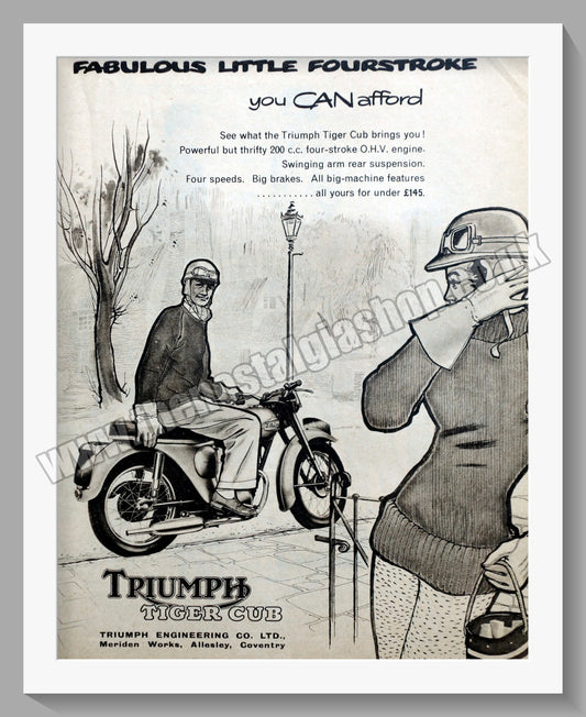Triumph Tiger Cub Motorcycles. Original advert 1959 (ref AD58104)