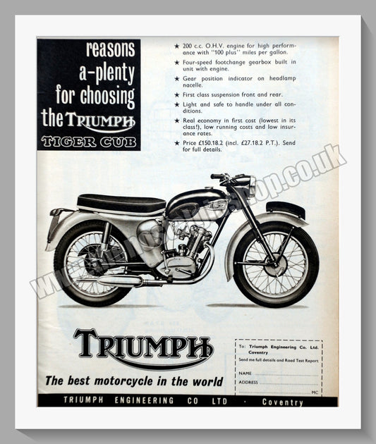 Triumph Tiger Cub Motorcycles. Original advert 1961 (ref AD58109)