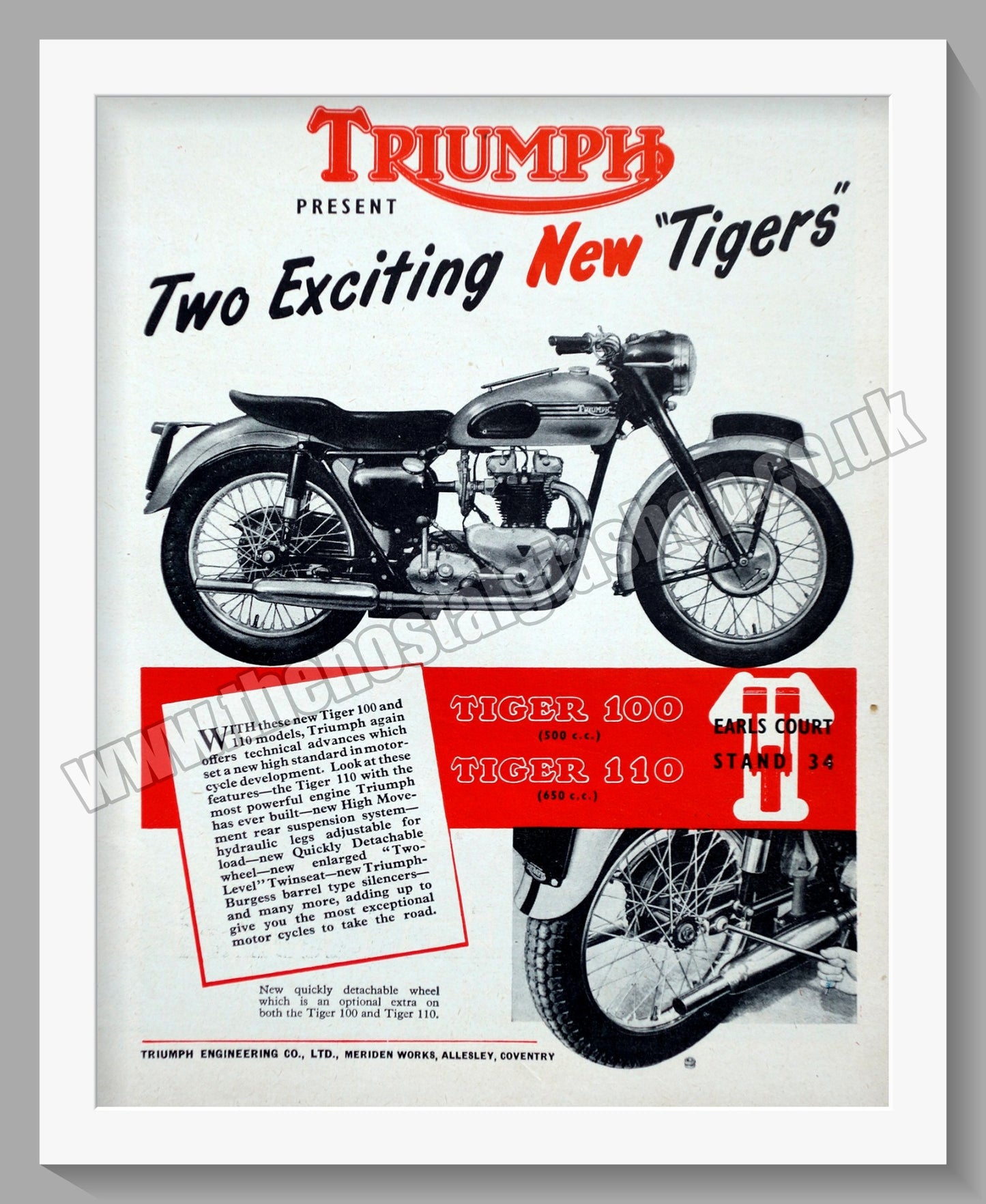 Triumph New Tigers 100 & 110 Motorcycles. Original advert 1953 (ref AD58118)