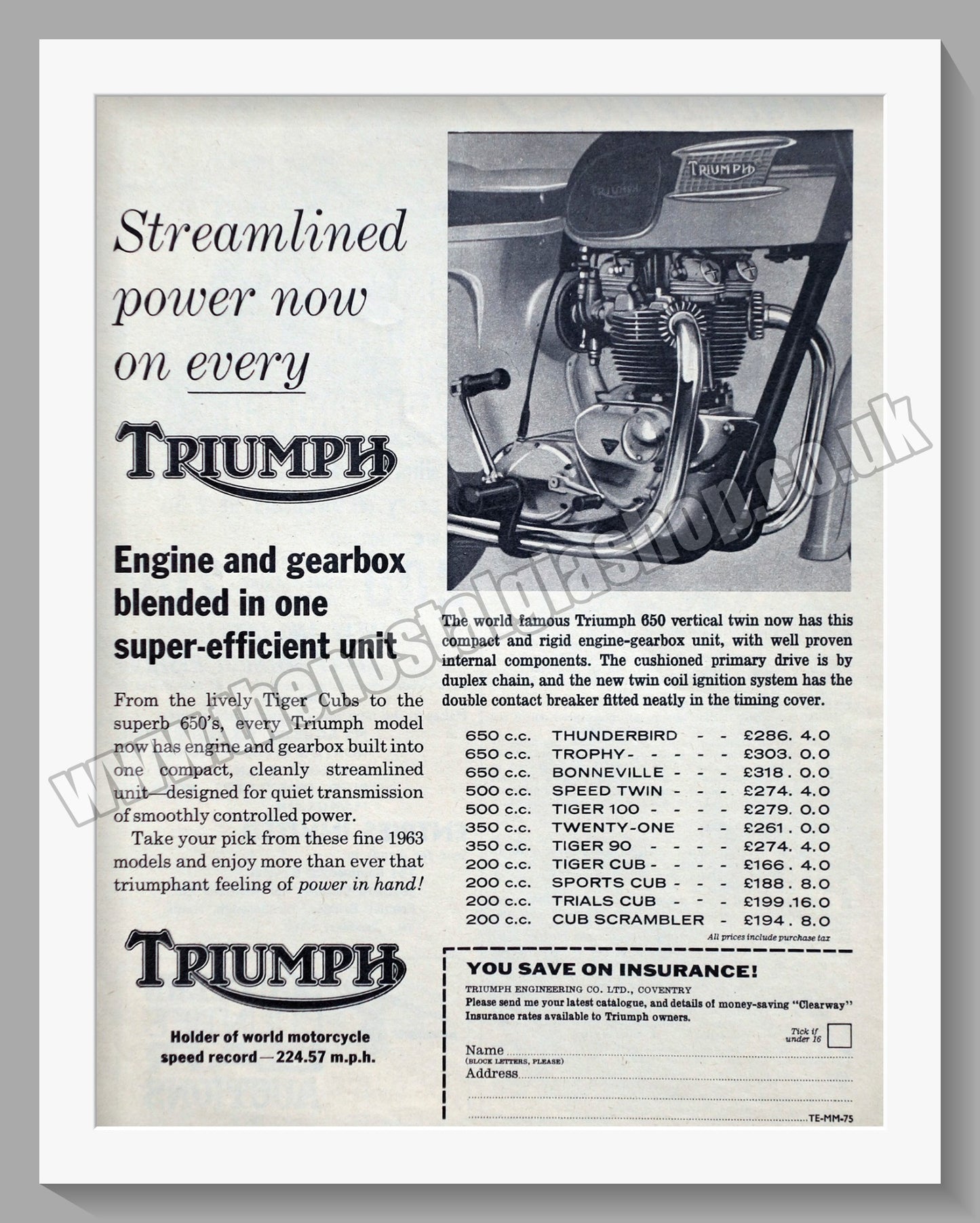 Triumph  Motorcycles. Original advert 1963 (ref AD58124)