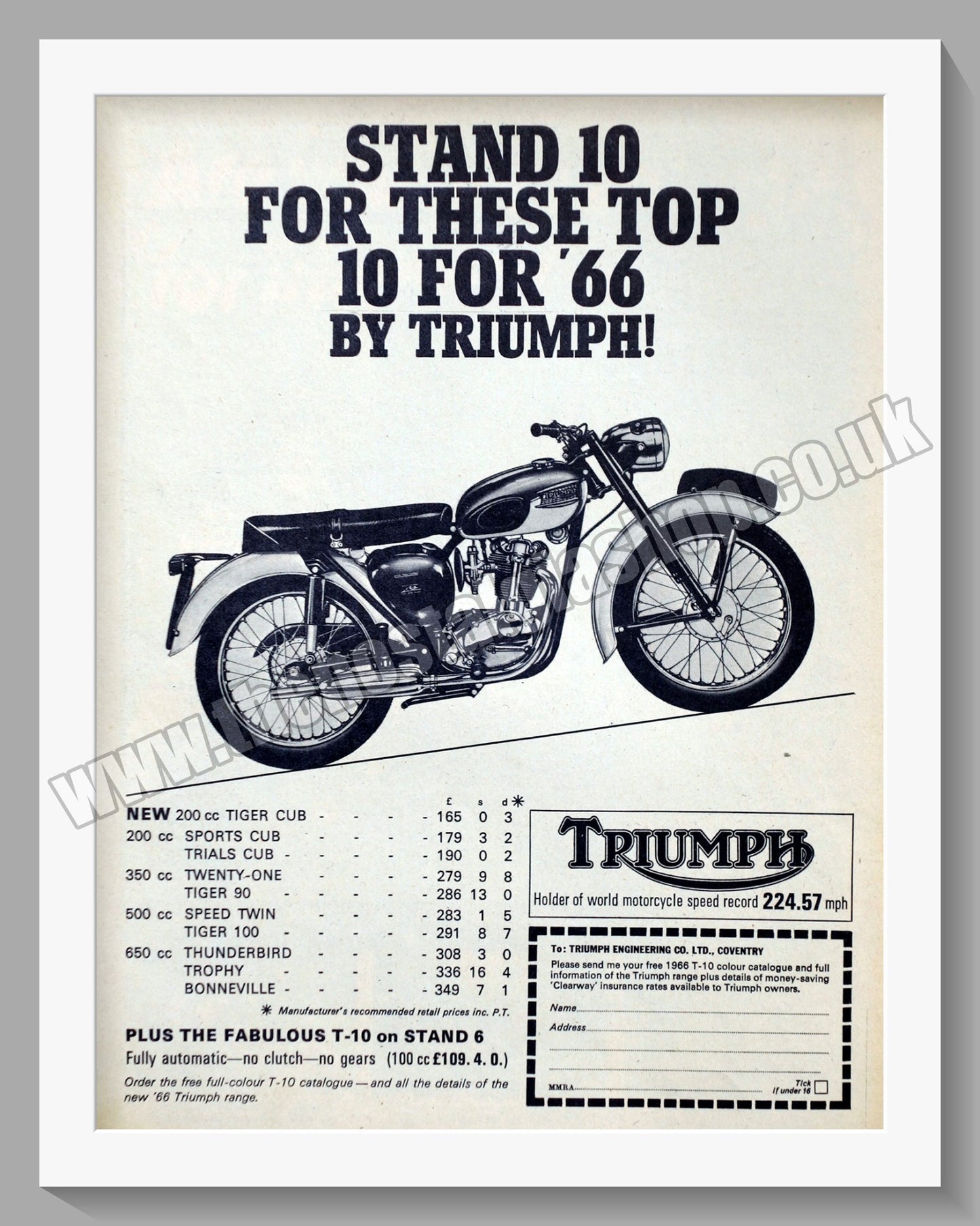 Triumph  Motorcycles. Original advert 1965 (ref AD58126)
