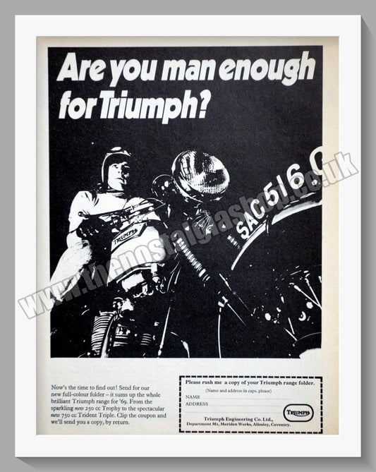 Triumph  Motorcycles. Original advert 1969 (ref AD58127)