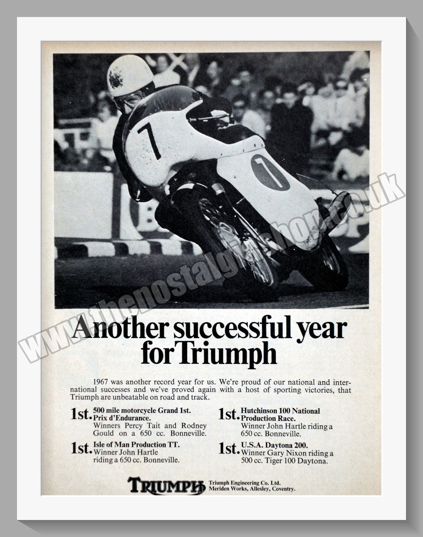 Triumph  Motorcycles. Original advert 1968 (ref AD58131)