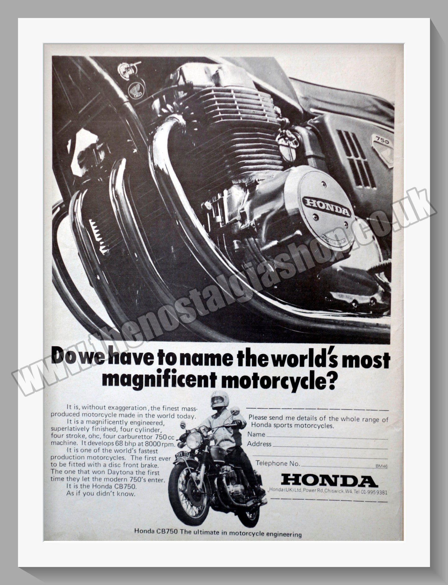 Honda CB750 Motorcycle. Original advert (ref AD58141)
