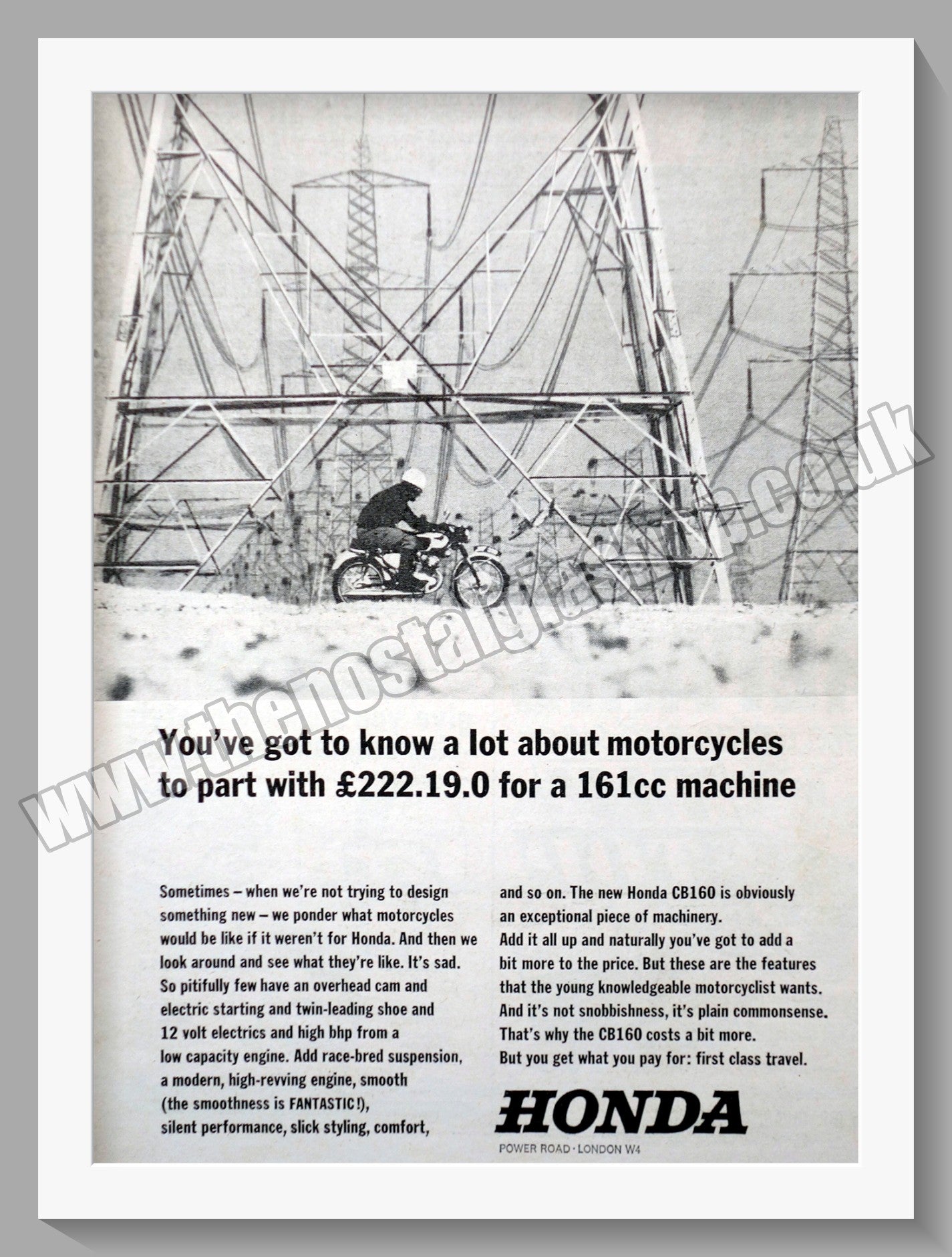 Honda CB160 Motorcycle. Original advert (ref AD1220)