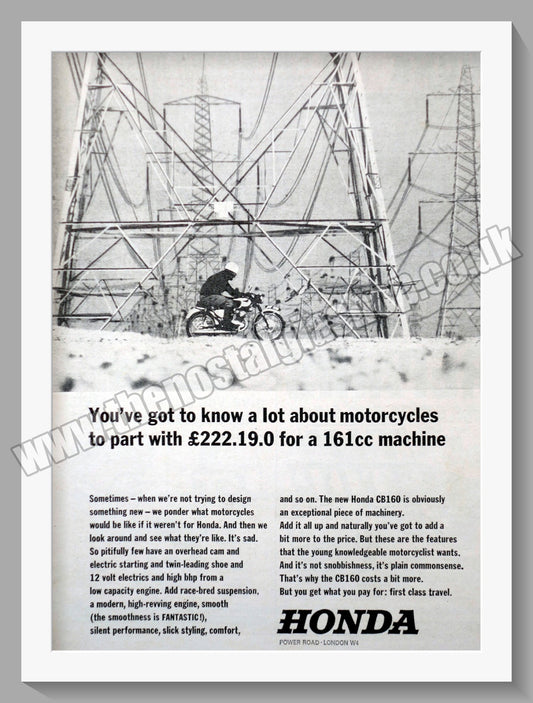 Honda CB160 Motorcycle. Original advert (ref AD1220)