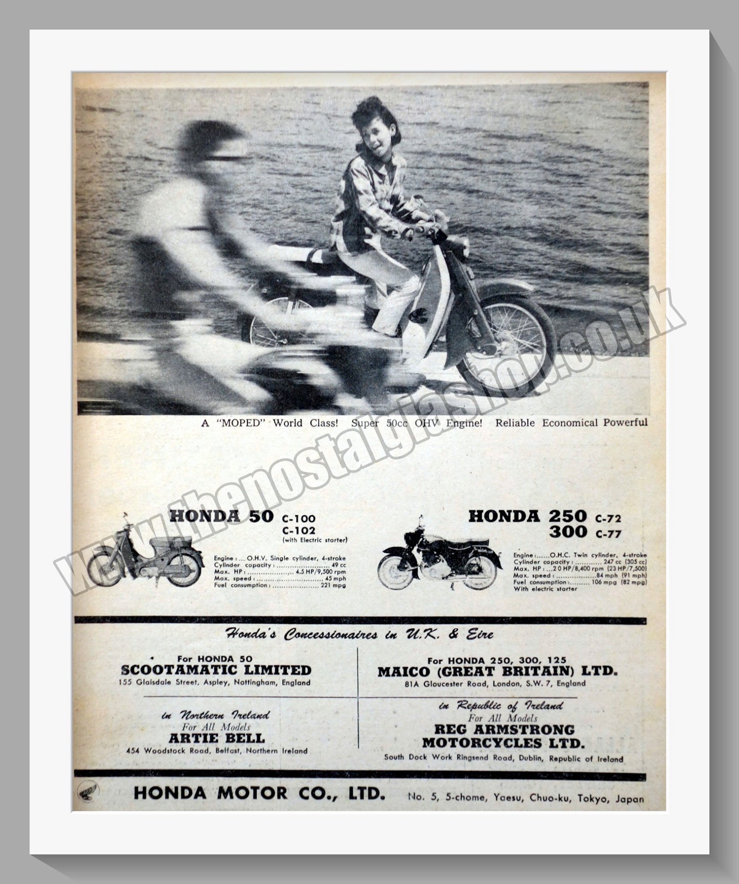 Honda 250 Motorcycle & Honda Moped 50. Original advert (ref AD58143)