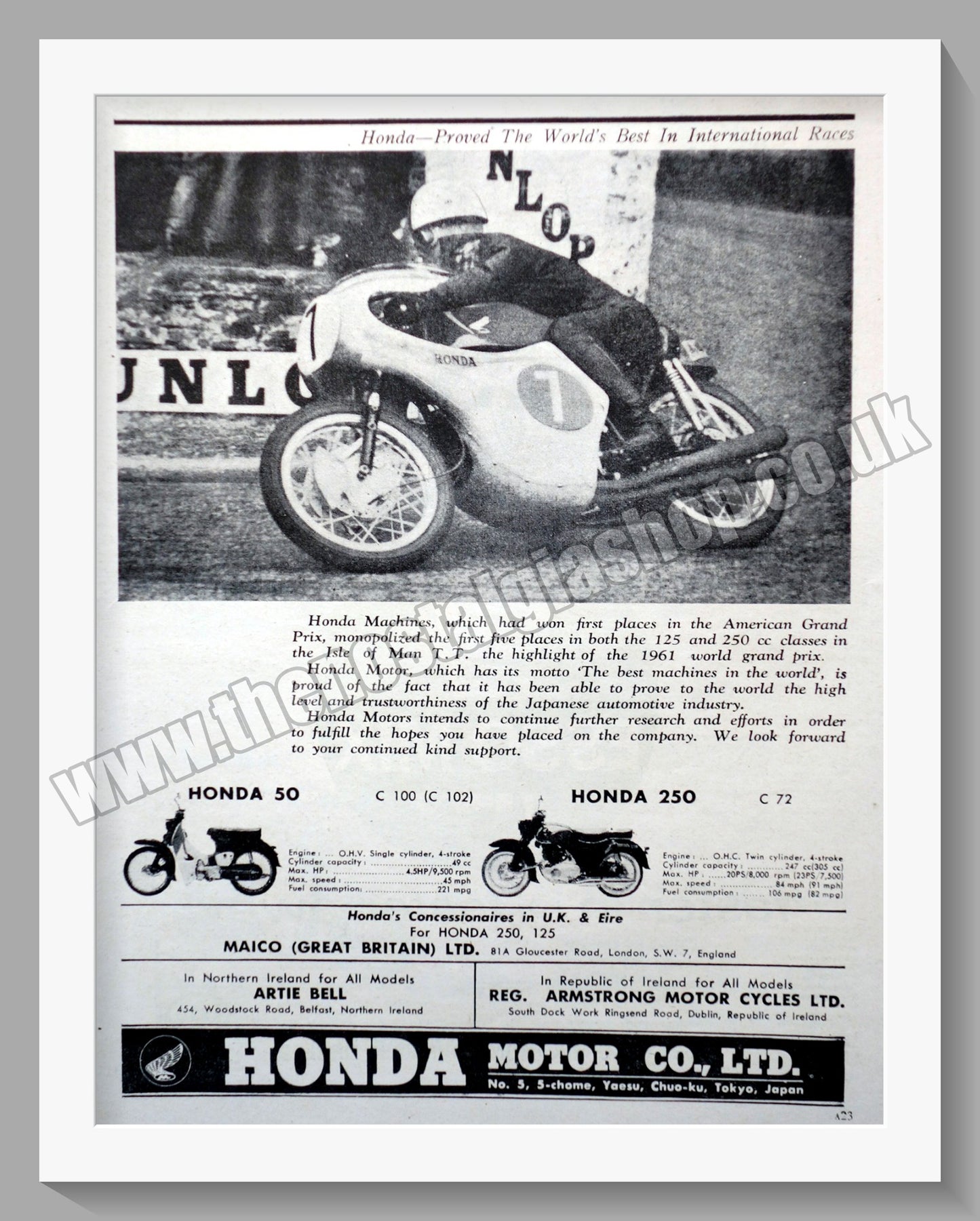 Honda 50 & 250 Motorcycles. Original advert (ref AD58146)