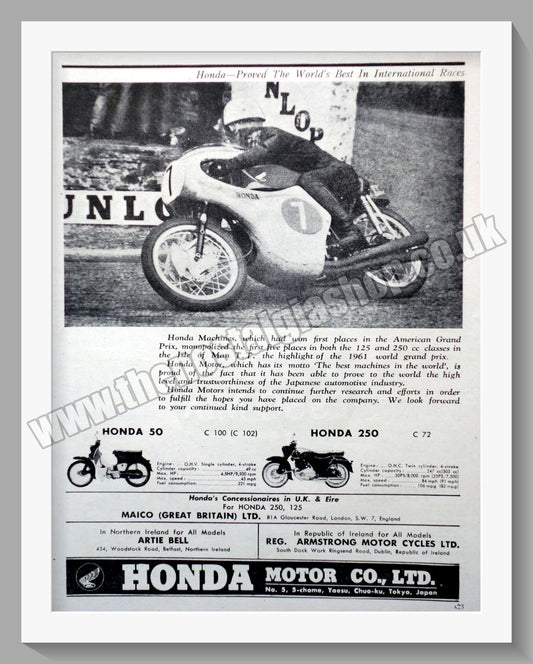 Honda 50 & 250 Motorcycles. Original advert (ref AD58146)