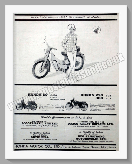 Honda 50, 250,300 Motorcycles. Original advert (ref AD58156)