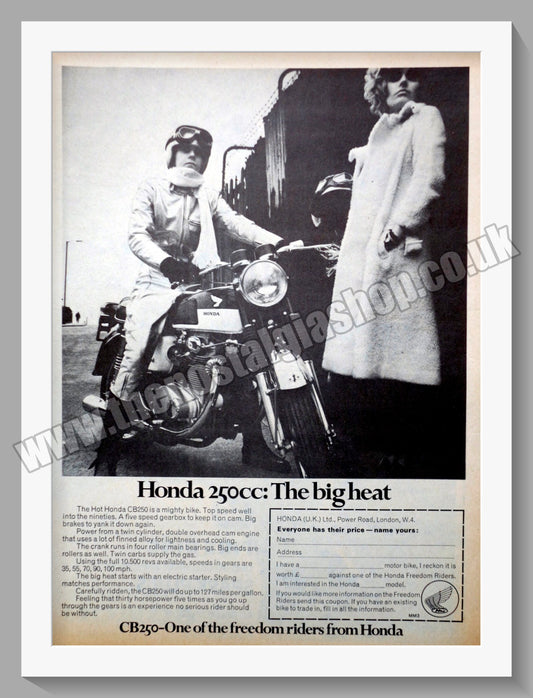 Honda CB250 Motorcycle.  1969 Original advert (ref AD58160)