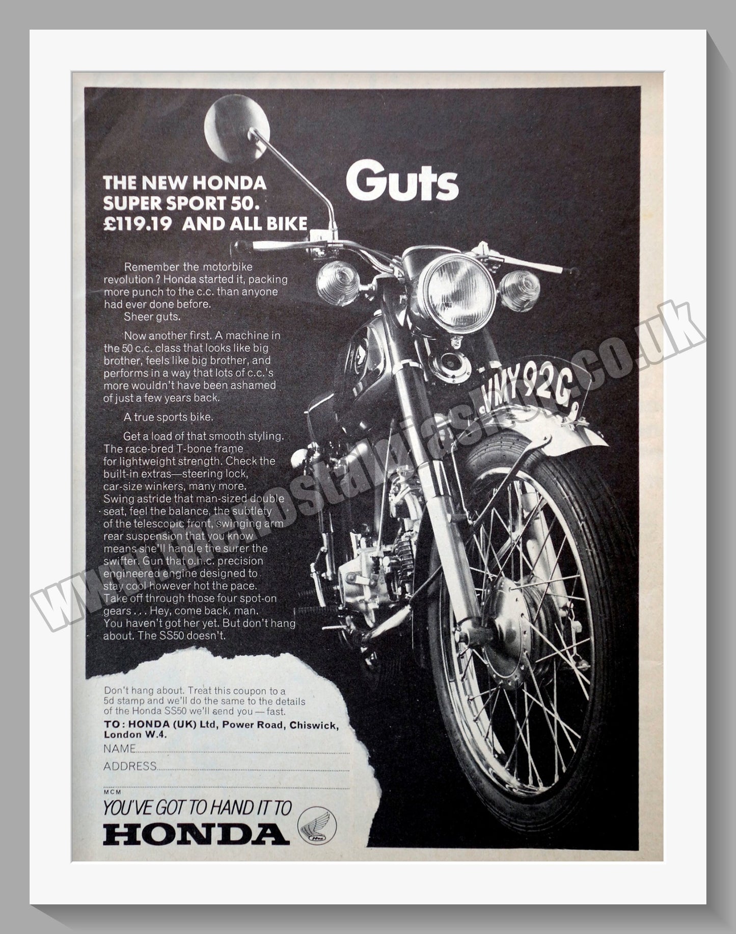 Honda Super Sport 50 Motorcycle.  1969 Original advert (ref AD58161)