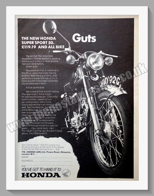 Honda Super Sport 50 Motorcycle.  1969 Original advert (ref AD58161)