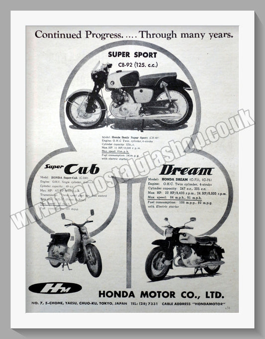 Honda Motorcycles.  1959 Original advert (ref AD58162)