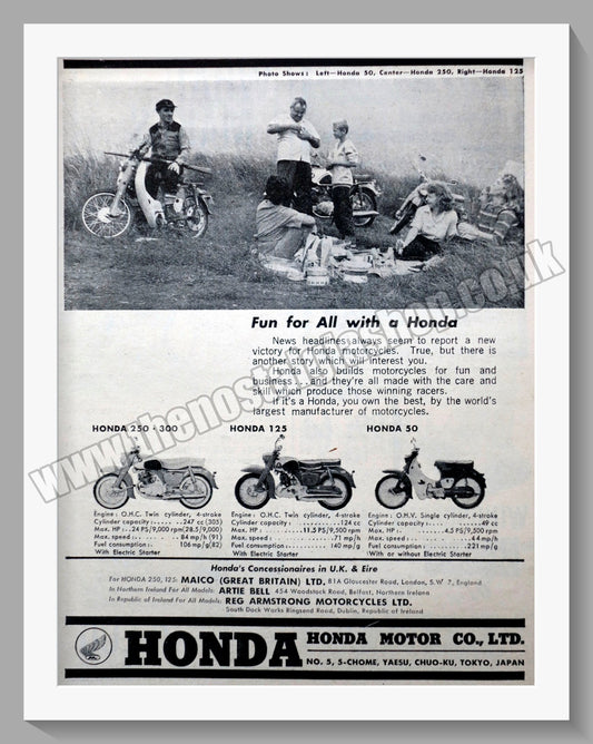 Honda Motorcycle Range.  1961 Original advert (ref AD58166)