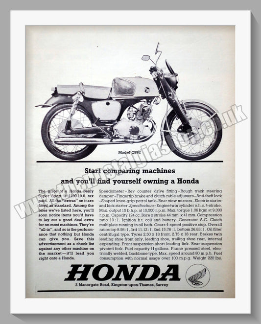 Honda CB92 Motorcycle.  1963 Original advert (ref AD58173)