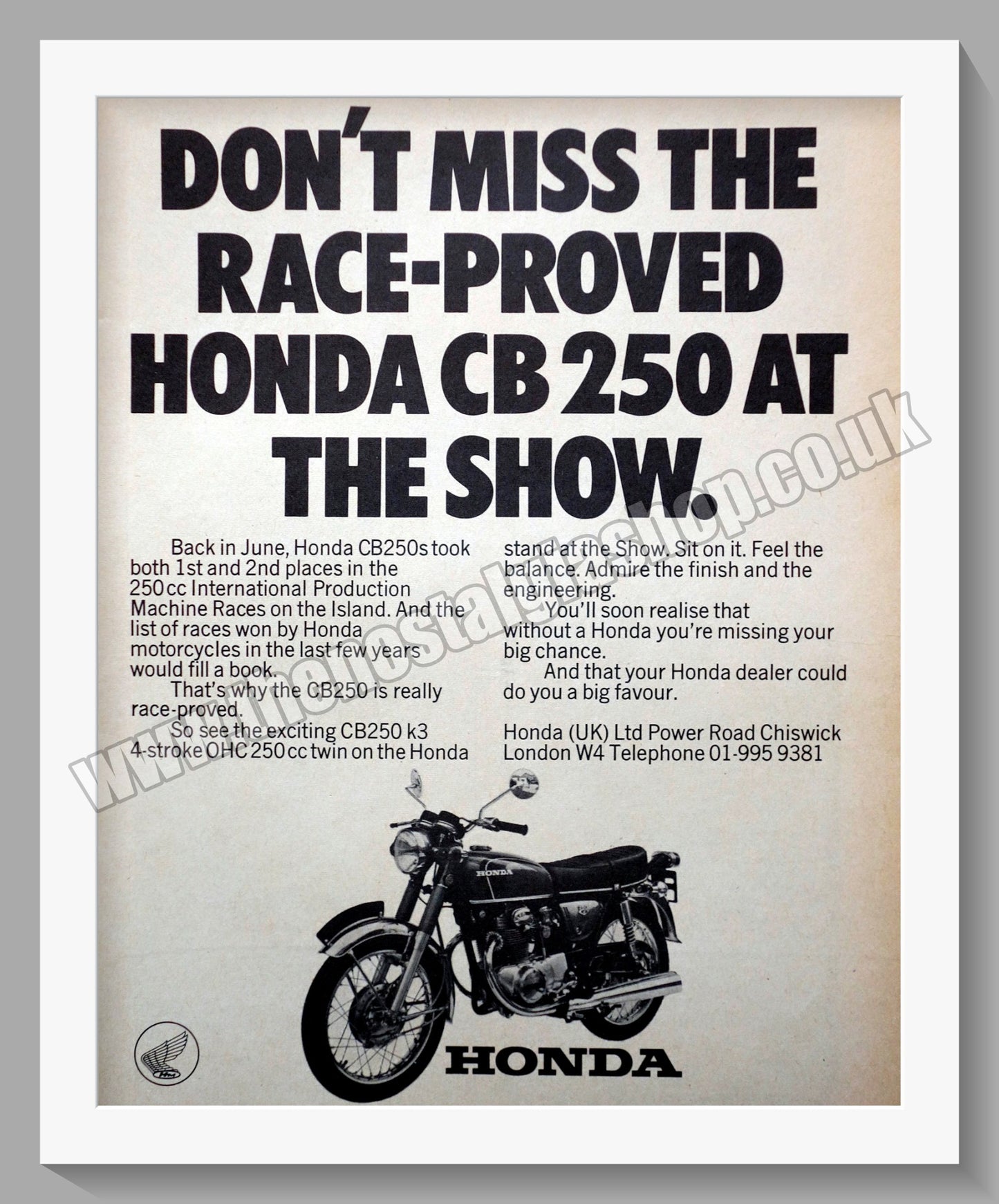 Honda CB250 Motorcycle.  1972 Original advert (ref AD58176)