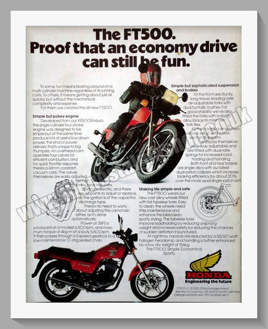 Honda FT500 Motorcycle.  1982 Original advert (ref AD58179)