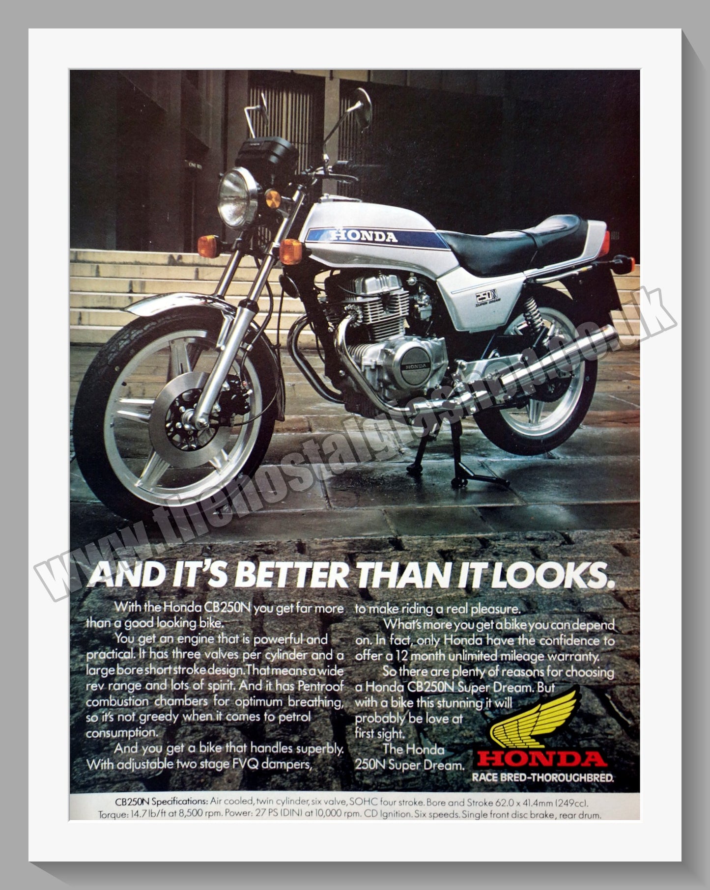 Honda CB250N Motorcycle.  1979 Original advert (ref AD58182)