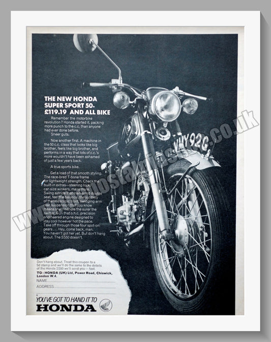 Honda Super Sport 50 Motorcycle. 1968 Original advert (ref AD58241)