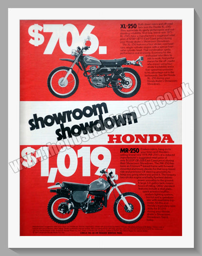 Honda Motorcycle Set Of 2. 1977 Original adverts (ref AD58242)