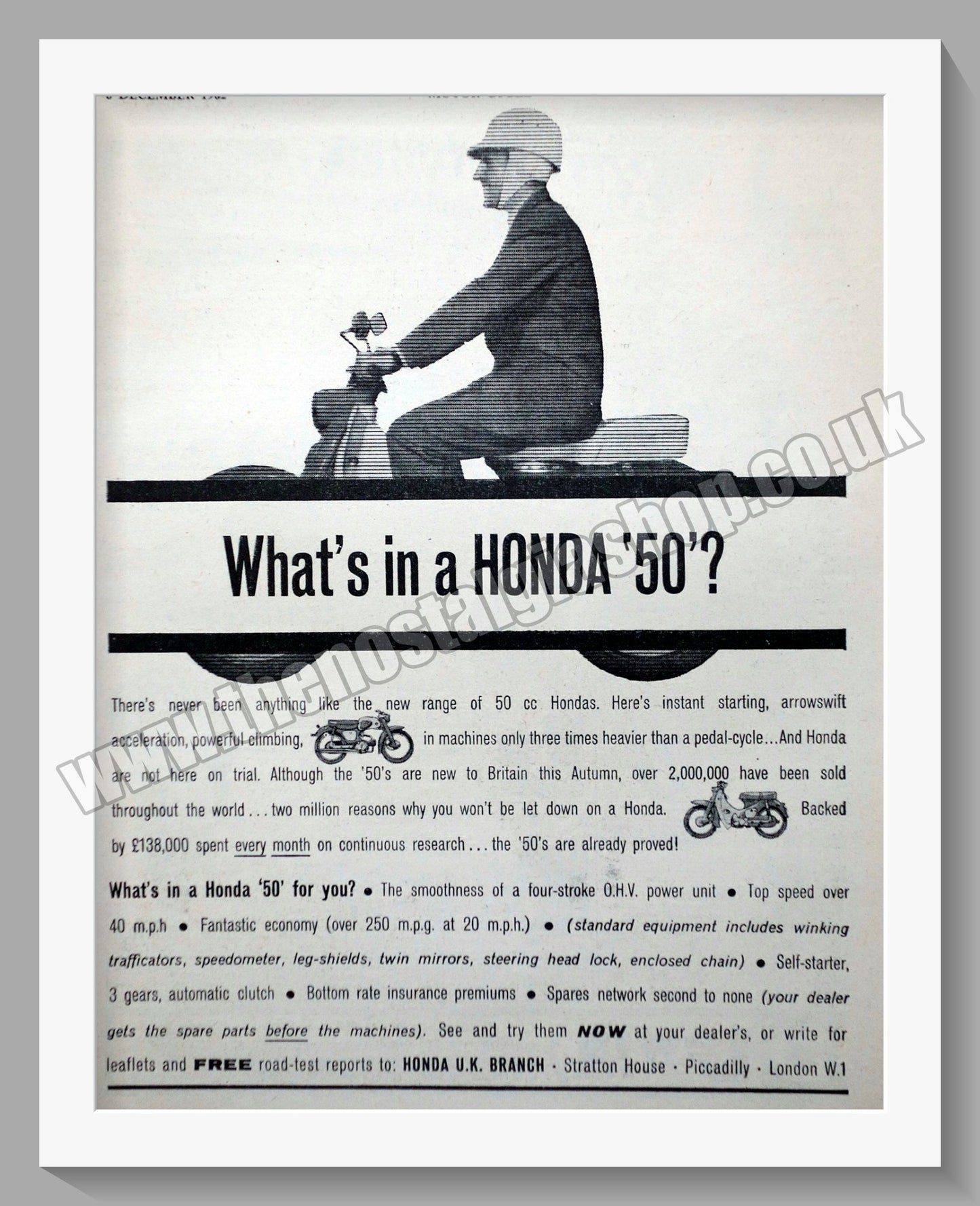 Honda 50 Motorcycle. 1962 Original advert (ref AD58245)