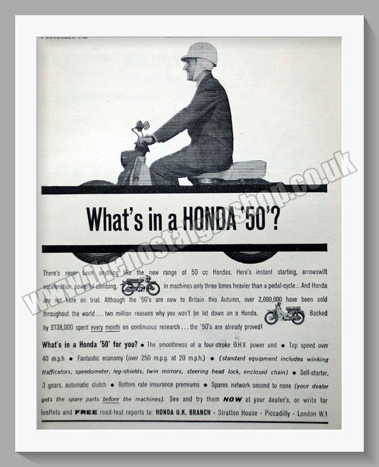 Honda 50 Motorcycle. 1962 Original advert (ref AD58245)