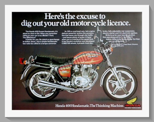 Honda 400 Hondamatic Motorcycle. 1978 Original advert (ref AD58249)