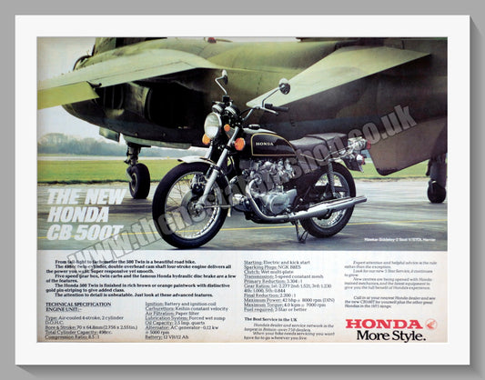 Honda CB500T Motorcycle. 1975 Original advert (ref AD58252)