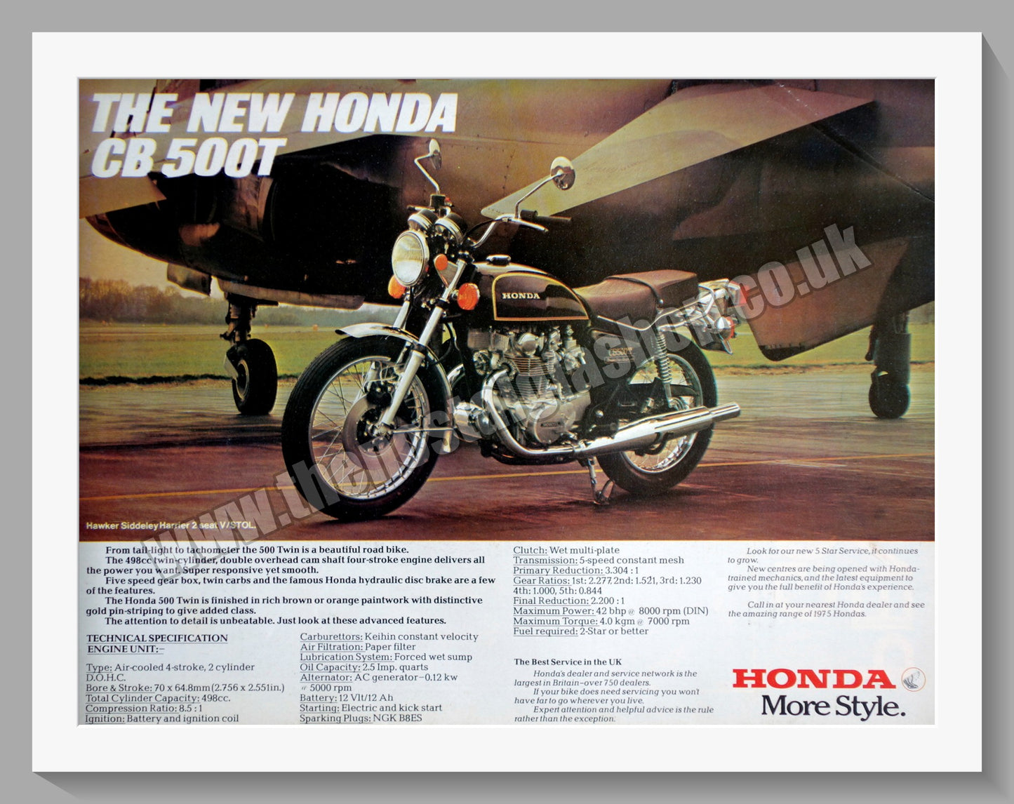 Honda CB500T Motorcycle. 1975 Original advert (ref AD58253)