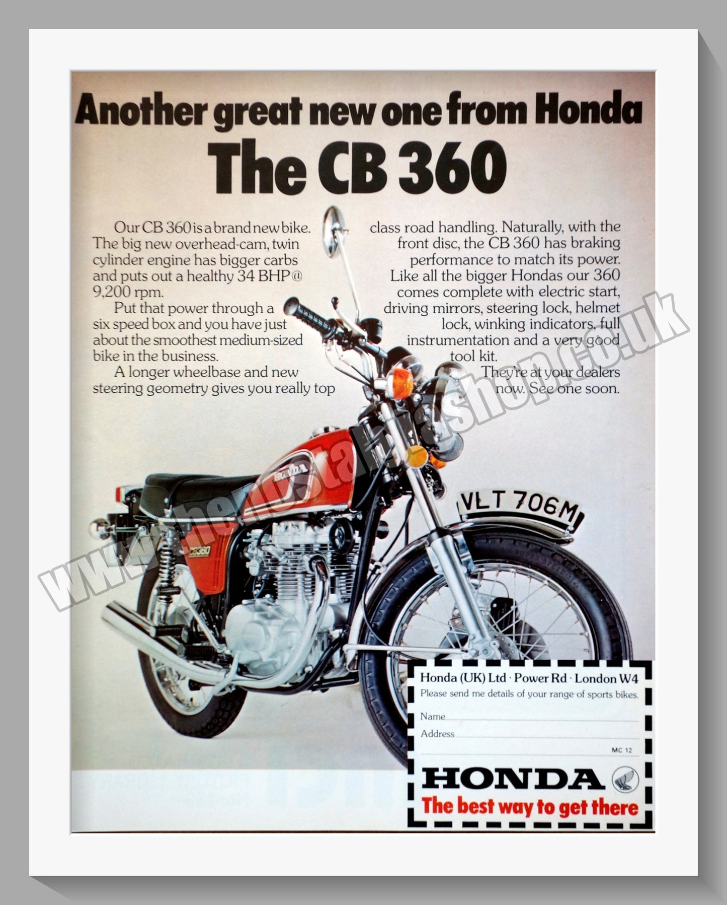 Honda CB360 Motorcycle. 1974 Original advert (ref AD58279)