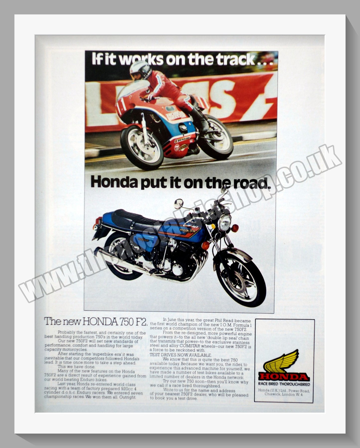 Honda 750 F2 Motorcycle. 1977 Original advert (ref AD58288)