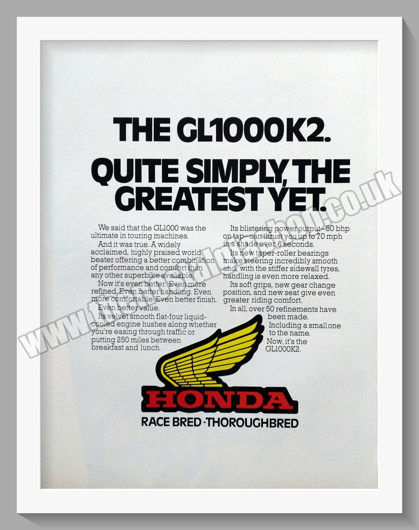 Honda GL1000K2 Motorcycle. 1977 Original Double Advert (ref AD58184)