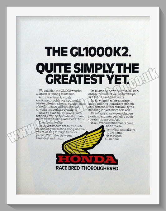 Honda GL1000K2 Motorcycle. 1977 Original Double Advert (ref AD58184)