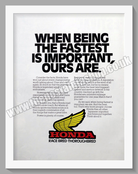 Honda Race Bred Motorcycles. 1978 Original Double Advert (ref AD58186)