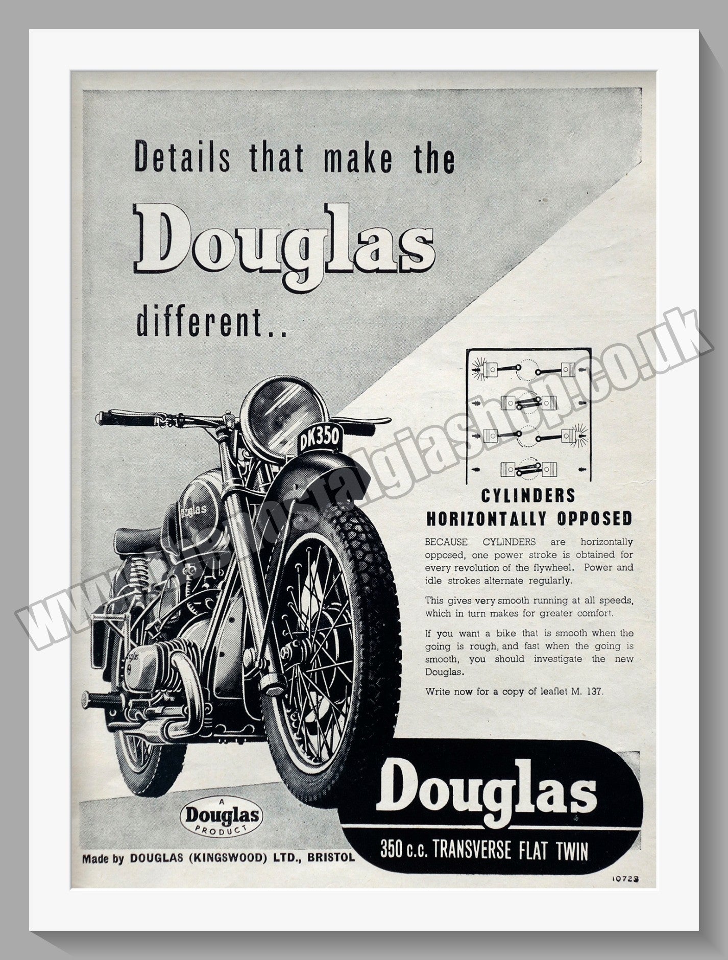 Douglas 350cc Motorcycle. Original advert 1947 (ref AD58350)