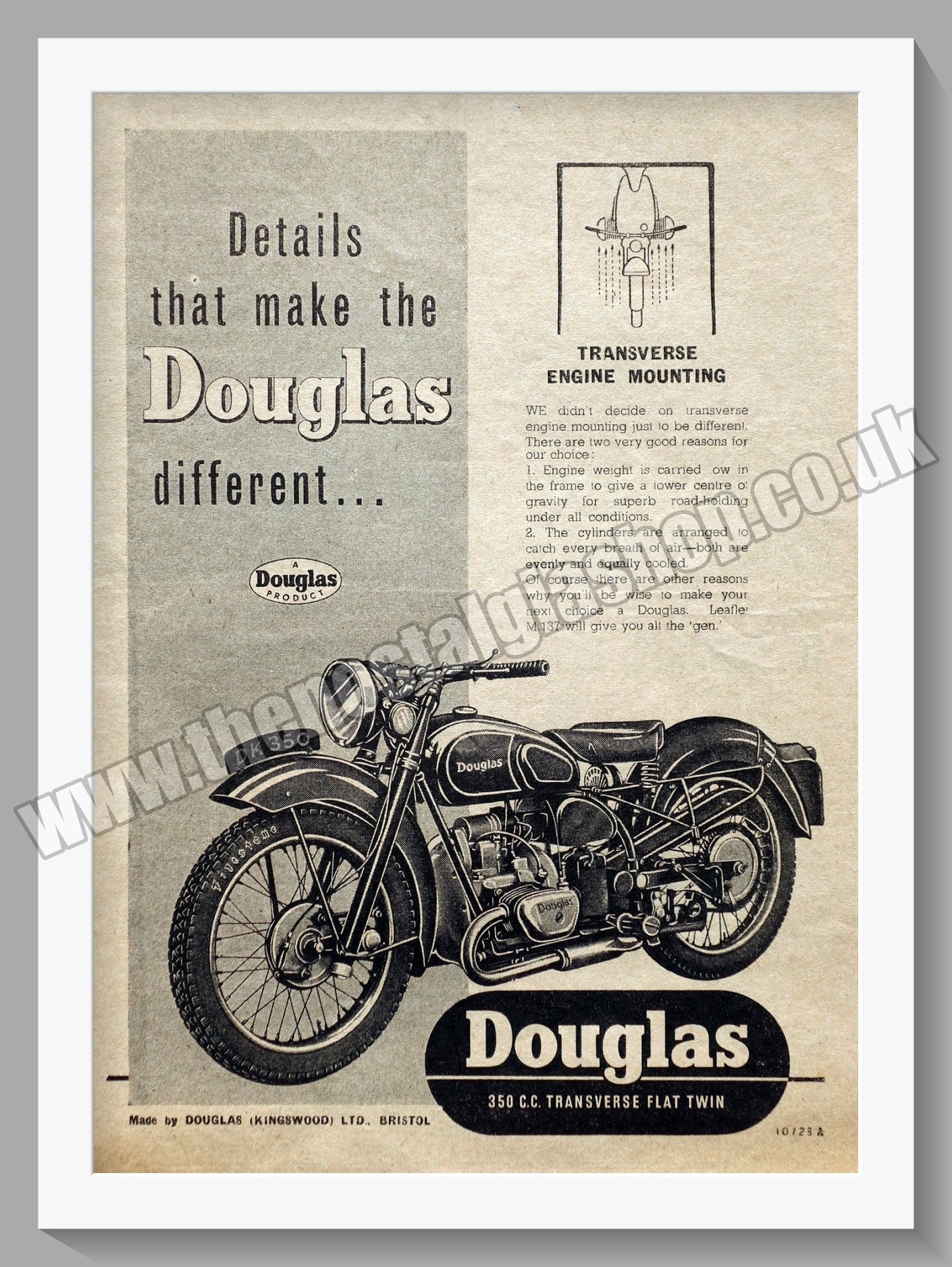 Douglas 350cc Motorcycle. Original advert 1947 (ref AD58354)