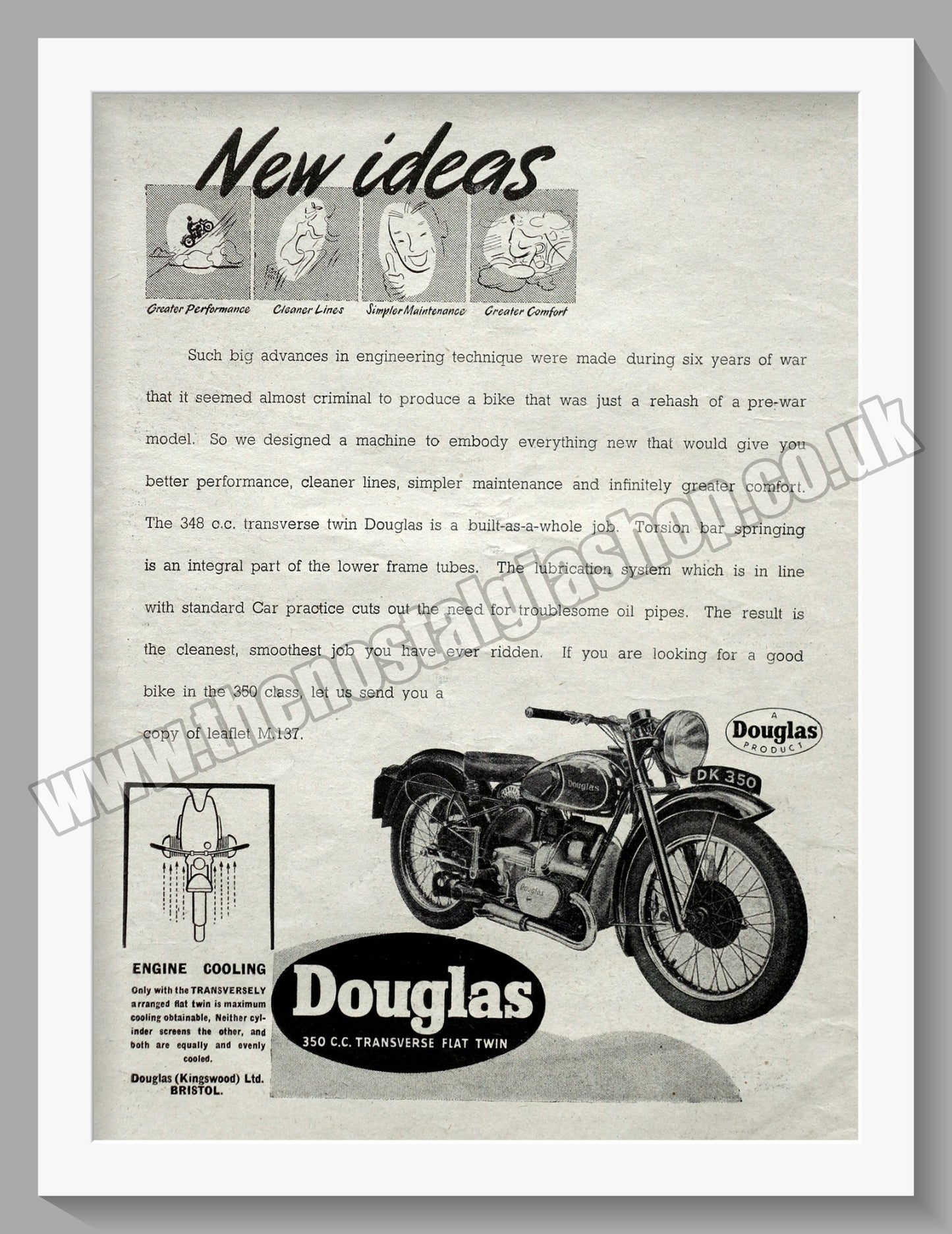 Douglas 350cc Motorcycle. Original advert 1947 (ref AD58356)