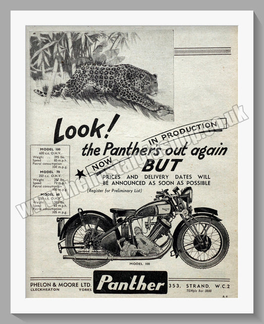 Panther Model 100 Motorcycle. Original Advert 1945 (ref AD58358)