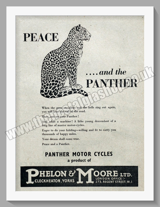 Panther Motorcycles. Peace..and the Panther. Original Advert 1942 (ref AD58360)