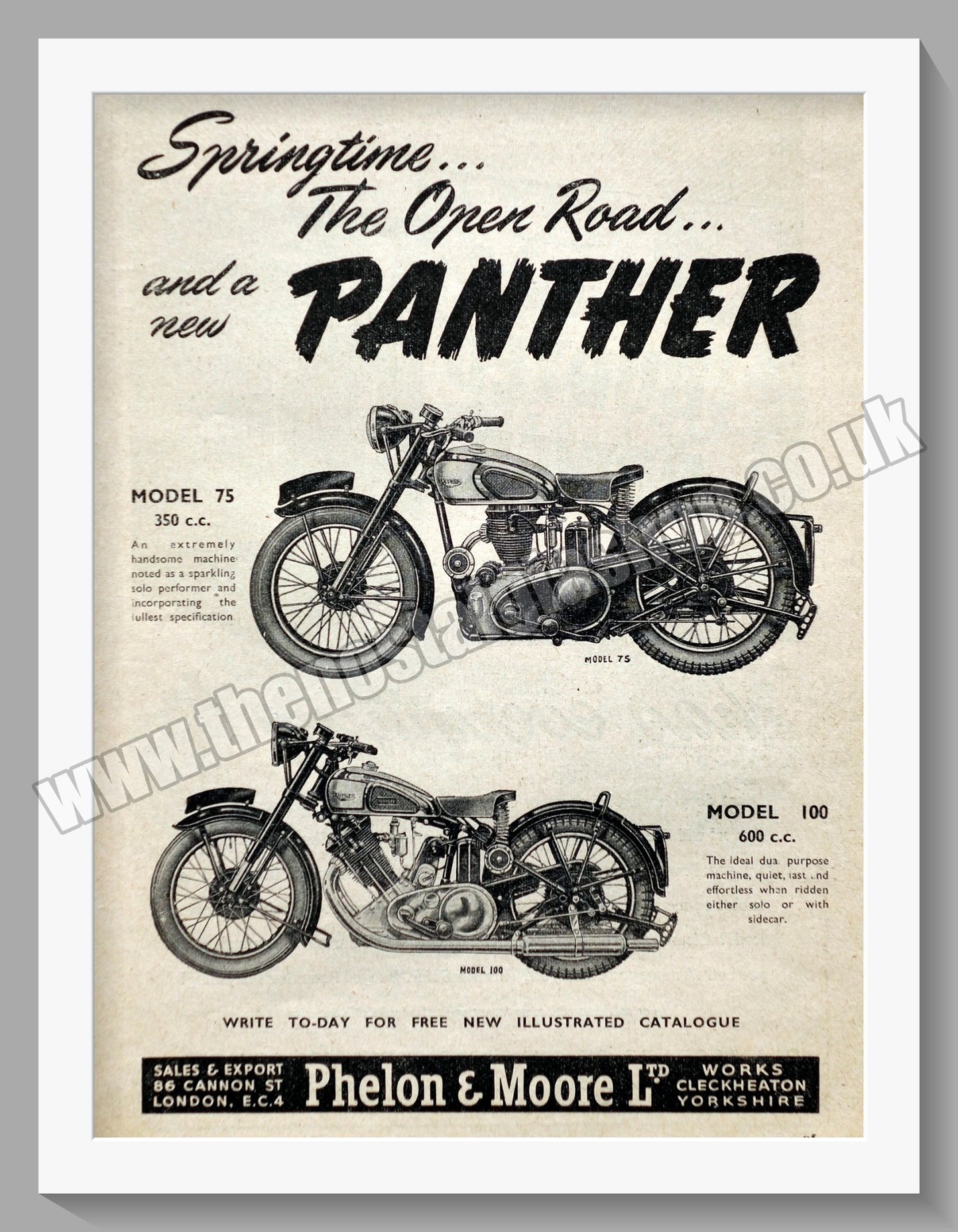 Panther Motorcycles. Model 75 and 100. Original Advert 1950 (ref AD58362)