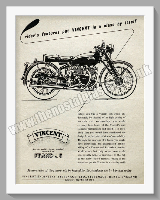 Vincent Motorcycles Original Advert 1953(ref AD349)